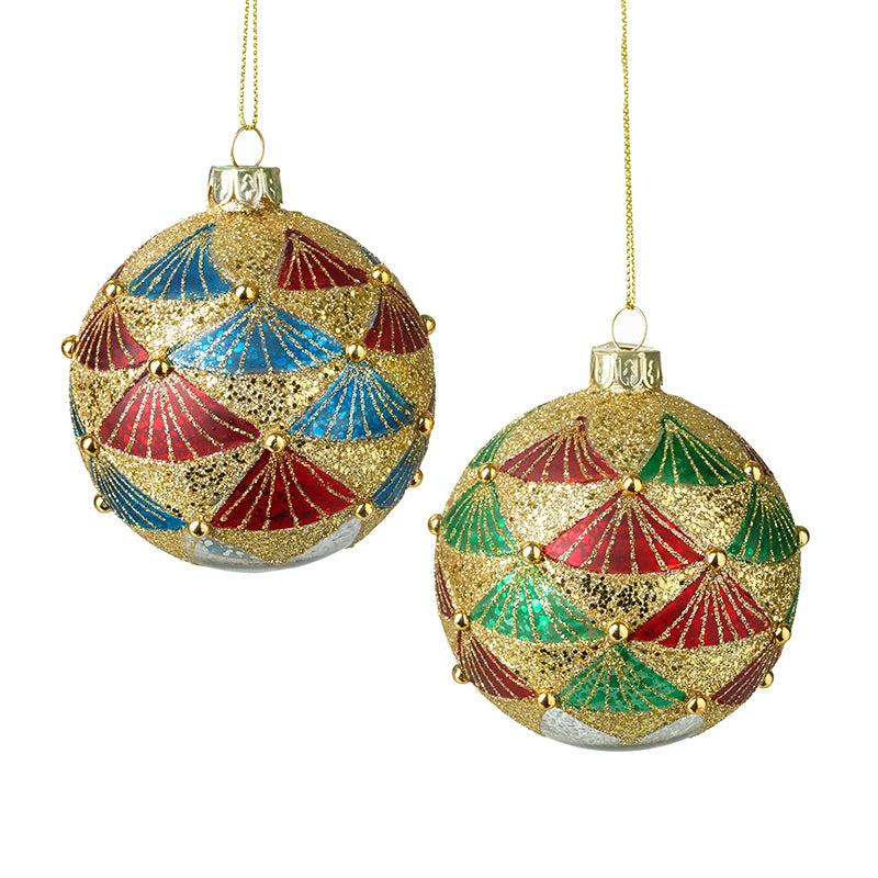 Fan Design Red, Green & Blue Christmas Bauble
