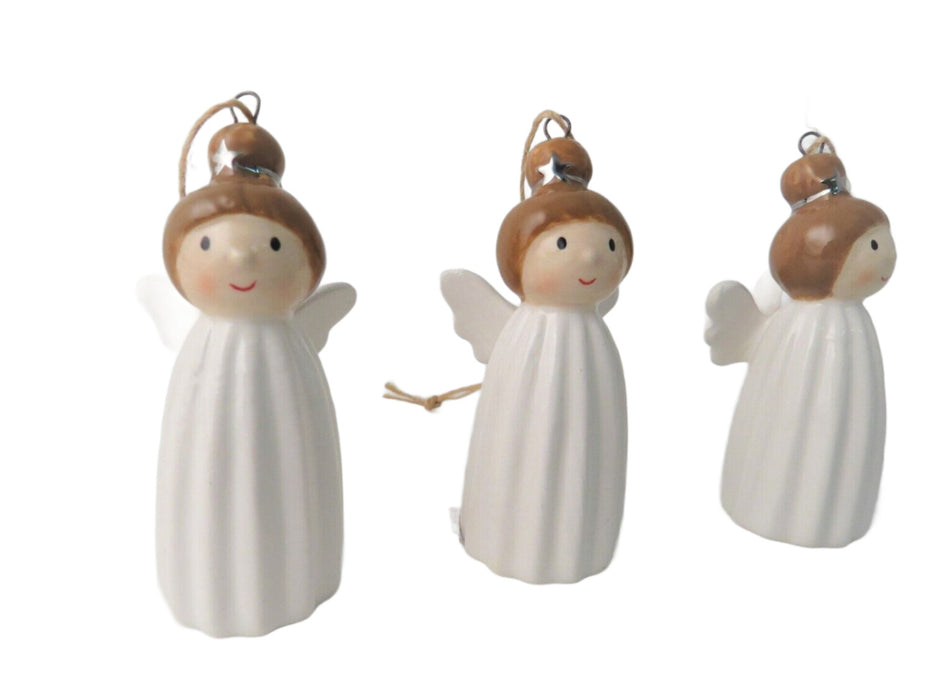 Angels Ceramic Hanging Christmas Tree Decorations - Set of 3
