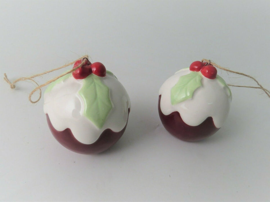 Christmas Pudding Pair - Ceramic Hanging Christmas Tree Decorations