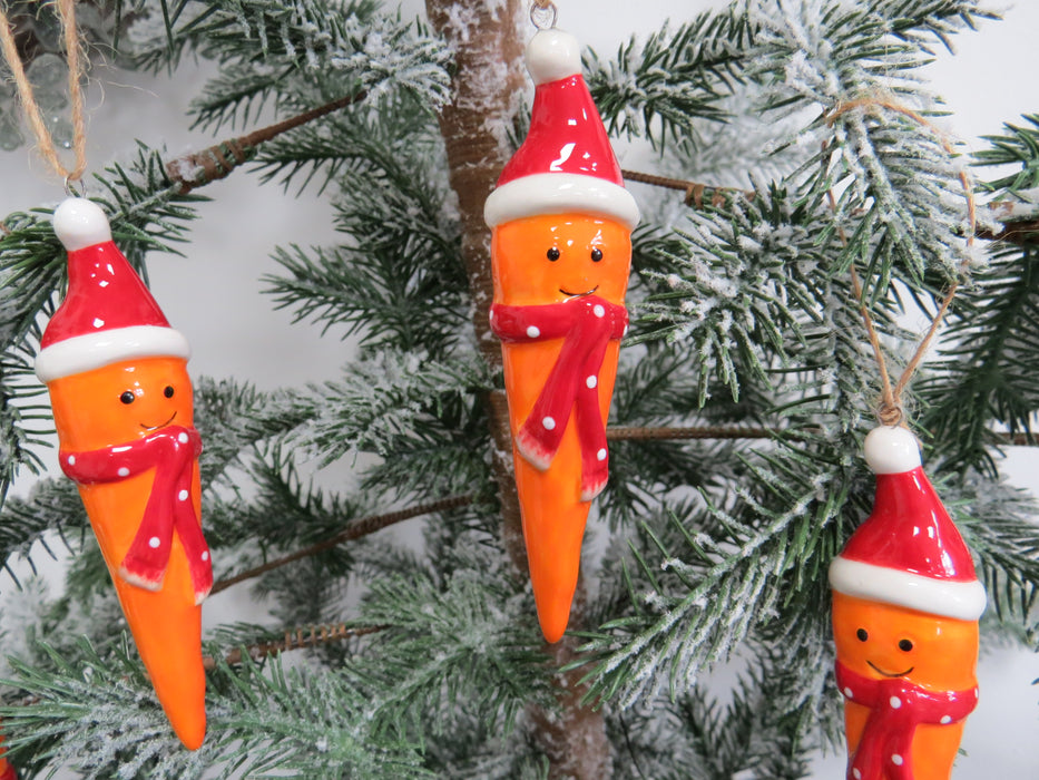 Carrots! Ceramic Hanging Christmas Tree Decorations - Set of 3