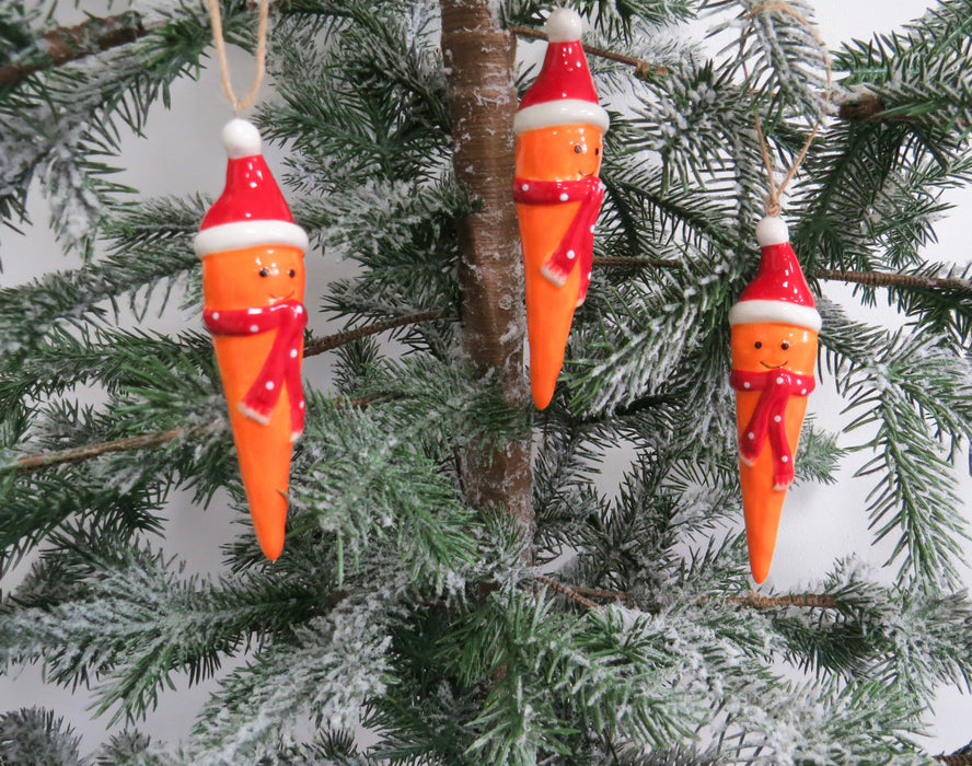 Carrots! Ceramic Hanging Christmas Tree Decorations - Set of 3