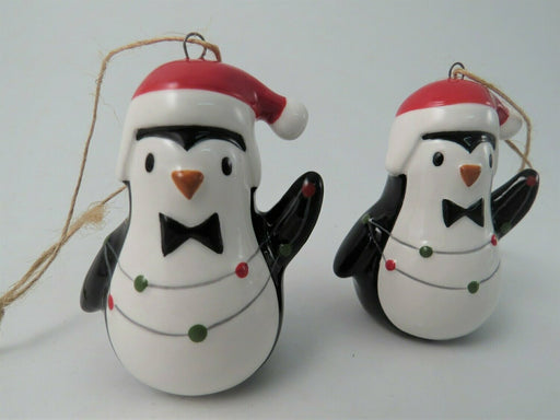 Penguin Ceramic Hanging Christmas Tree Decorations - Set of 2