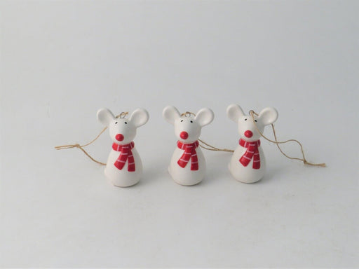 Mice Ceramic Hanging Christmas Tree Decorations - Set of 3