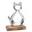 Cat Sculpture on a wooden plinth - Silver Cat Ornament