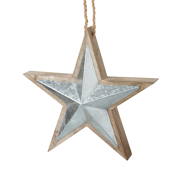 Silver and Wood Hanging Star Industrial Style - 2 Sizes