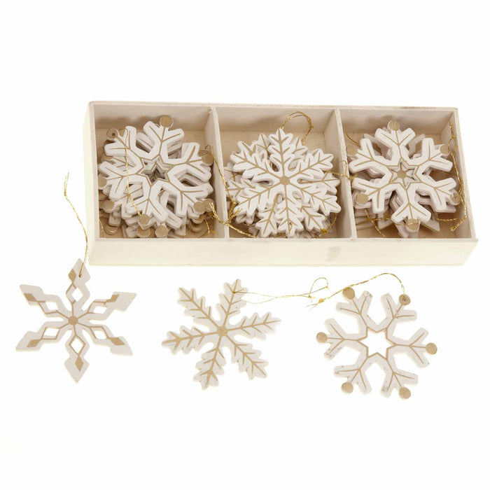 Gold and White Snowflakes - Set of 24 Christmas Decorations