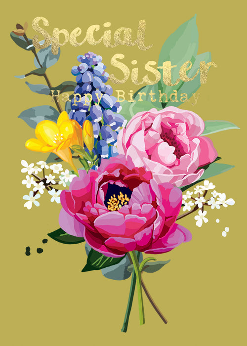 Special Sister Birthday Card - Gold Foil Detail, Sarah Kelleher