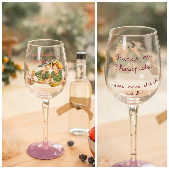 Berni Parker "Friends are Therapists" Wine Glass