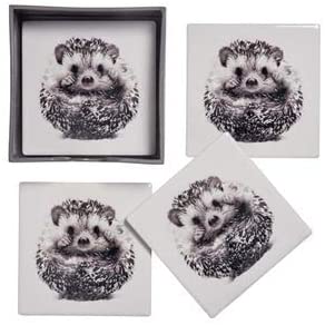 Hedgehog Coasters - Set Of Four Ceramic Coasters in box