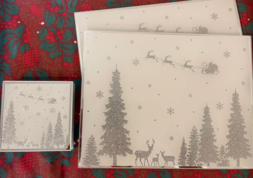 Glitter Christmas Placemats and Coasters - Winter Wonderland - Silver White, Set of 4
