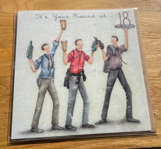Mens 18th Birthday Card - It's your round at 18 - Berni Parker