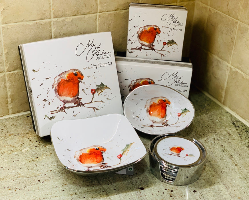 Robin & Holly Christmas Coasters set of 6 - Meg Hawkins