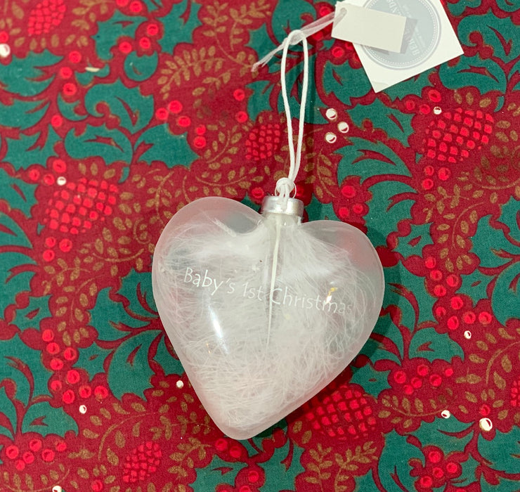 Baby's 1st Christmas Heart Feather Bauble