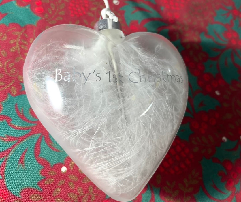 Baby's 1st Christmas Heart Feather Bauble