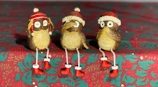 Christmas Owls - Hear no evil, See no evil, Speak no evil, Bird Decorations