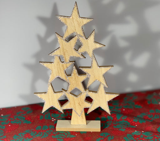 Wooden Christmas Tree with Stars - 31cm