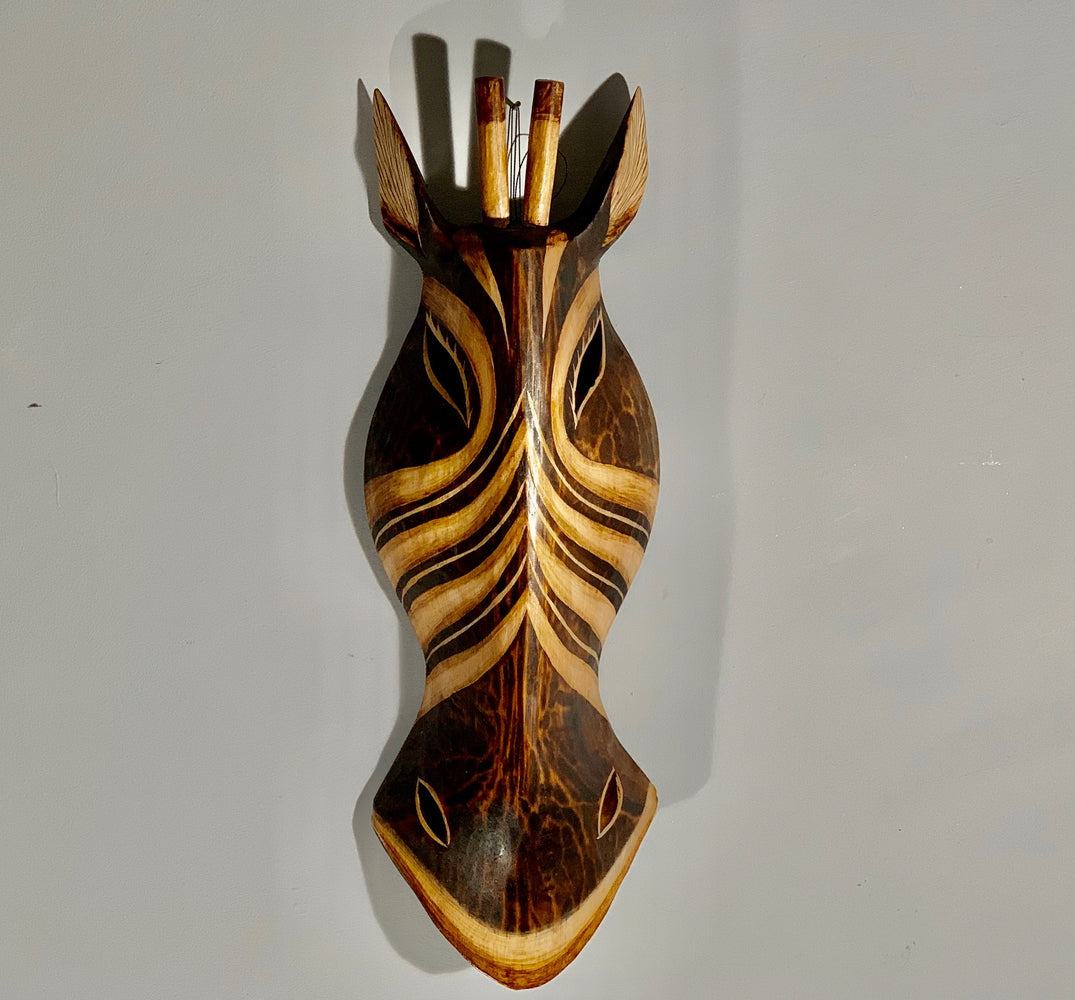 Hand Carved Brown Tan Zebra Tribal Mask - 50cm