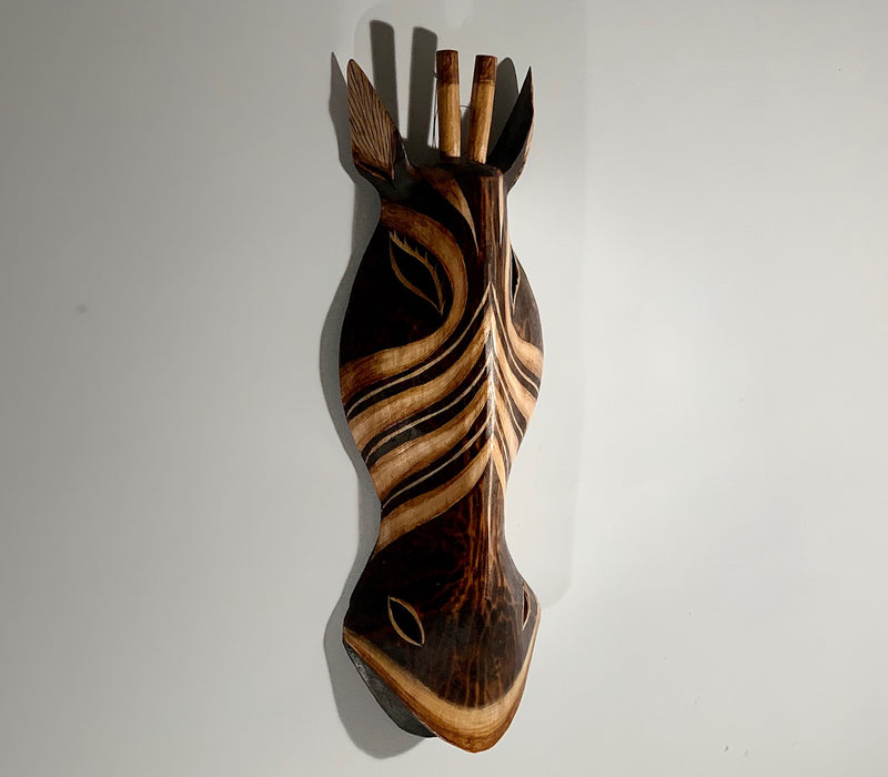 Hand Carved Brown Tan Zebra Tribal Mask - 50cm