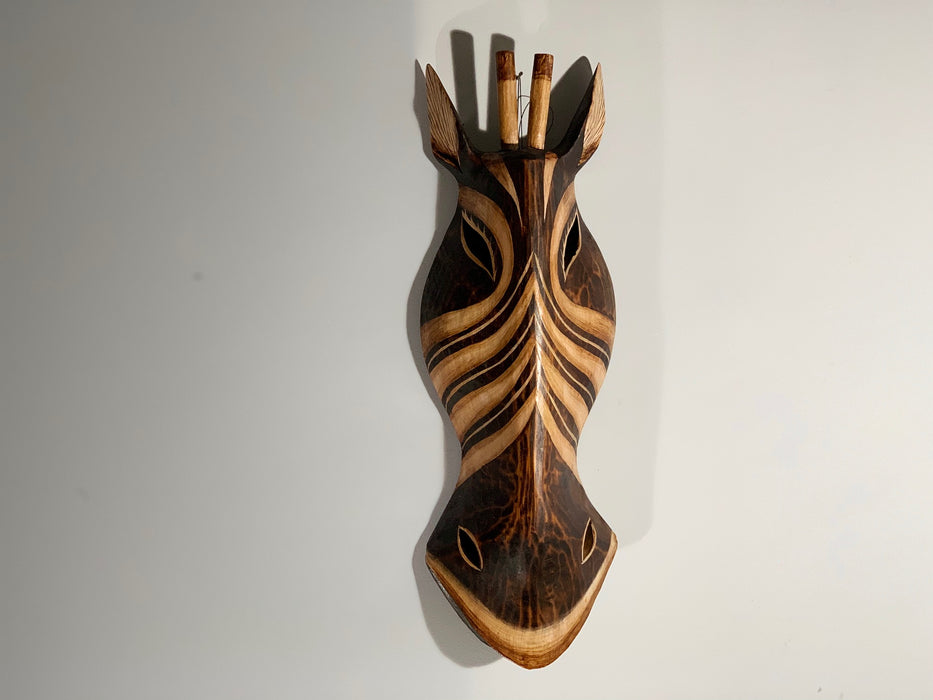 Hand Carved Brown Tan Zebra Tribal Mask - 50cm