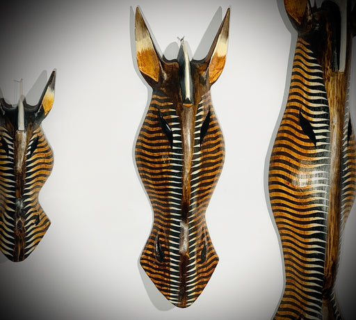 Hand Carved African Zebra Tribal Mask - Dark Zig Zag - 50cm