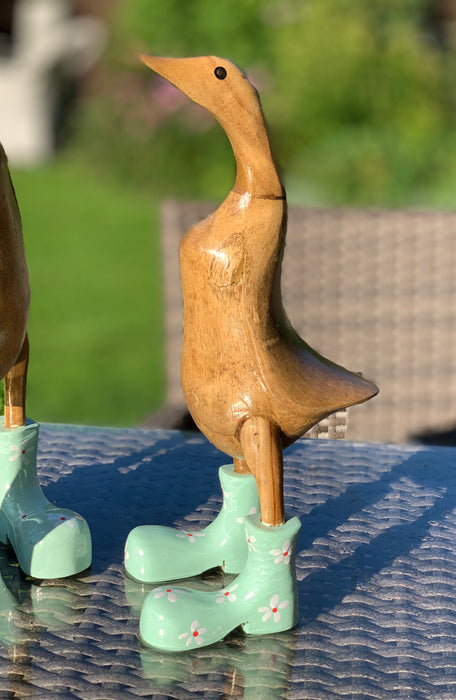 Bamboo Duck Family with Flower Painted Boots - Green