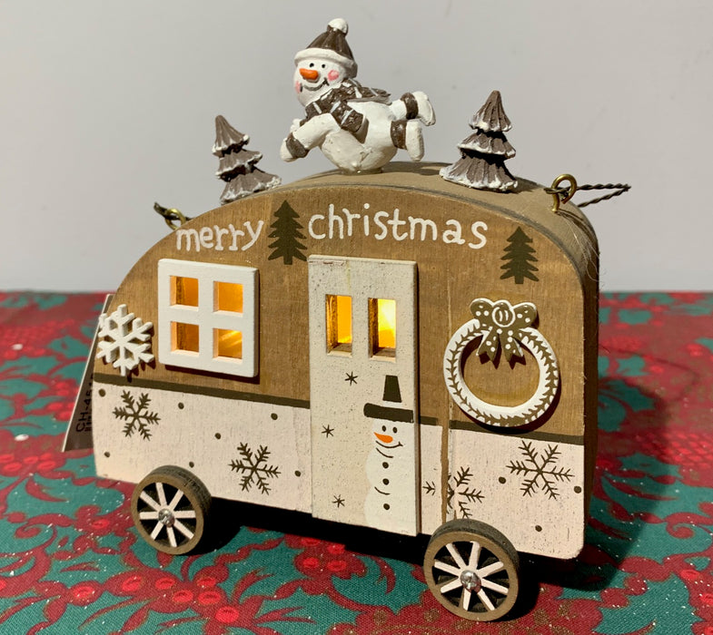 Christmas Caravan - Light up Decoration with Snowman