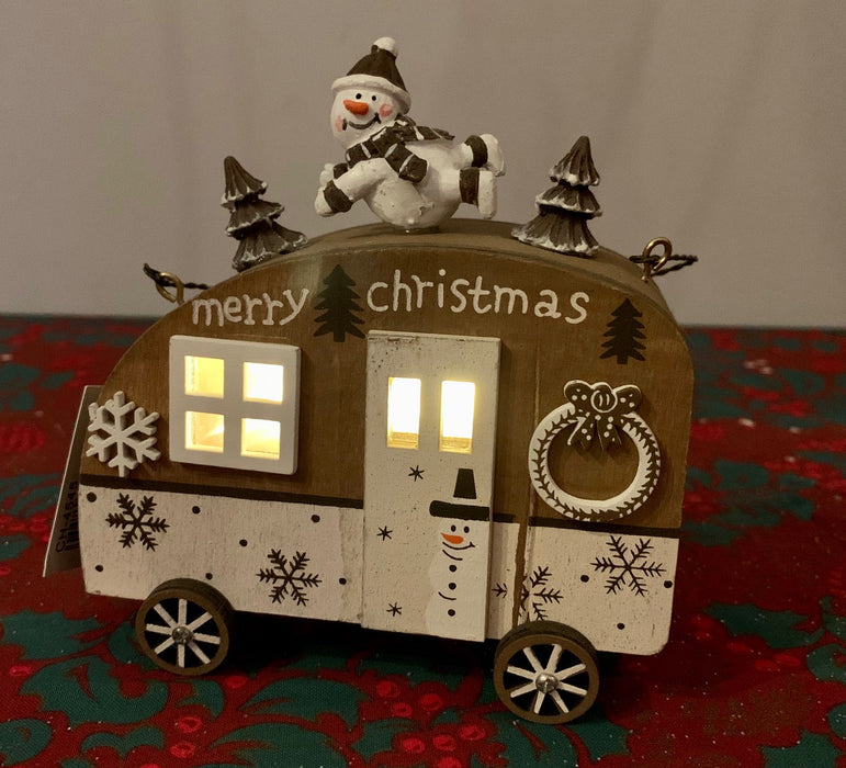 Christmas Caravan - Light up Decoration with Snowman