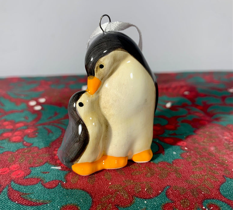 Ceramic Mother and Baby Penguin Christmas Tree Decoration