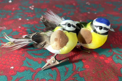 Pair of Blue Tits on Clips - Bird Christmas Tree Decorations