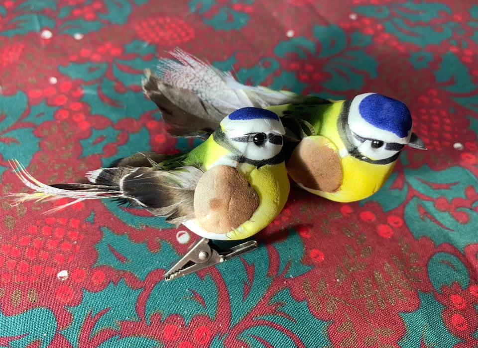 Pair of Blue Tits on Clips - Bird Christmas Tree Decorations