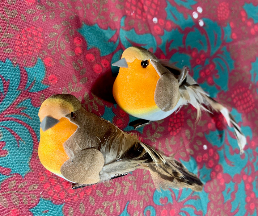 Pair of Robins on Clips - Christmas Tree Decorations