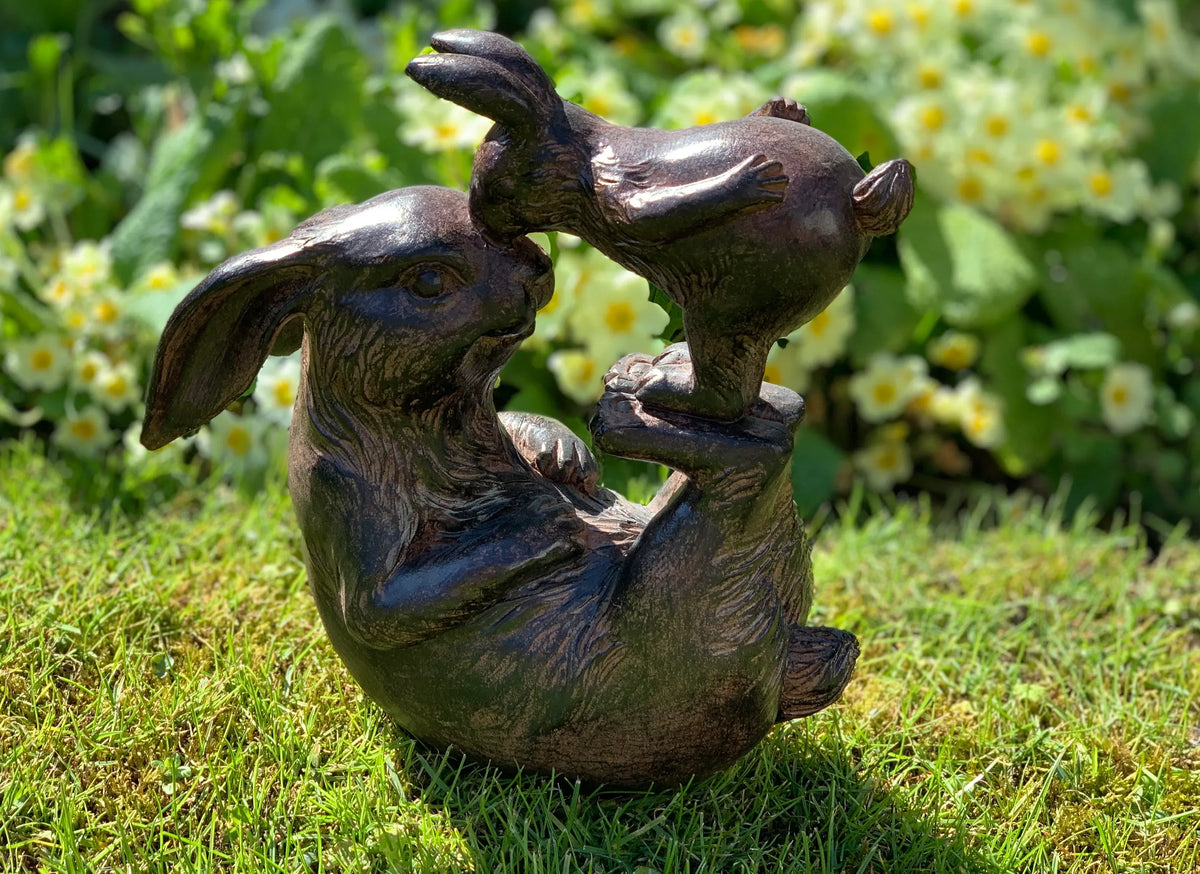 Mummy Catching Rabbit Mummy and Baby Rabbit - Garden Statue — GingerInteriors.co.uk