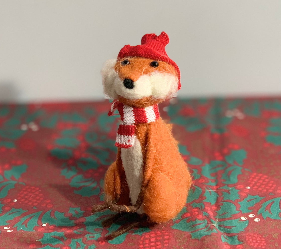 Festive Fox Woollen Standing Decoration