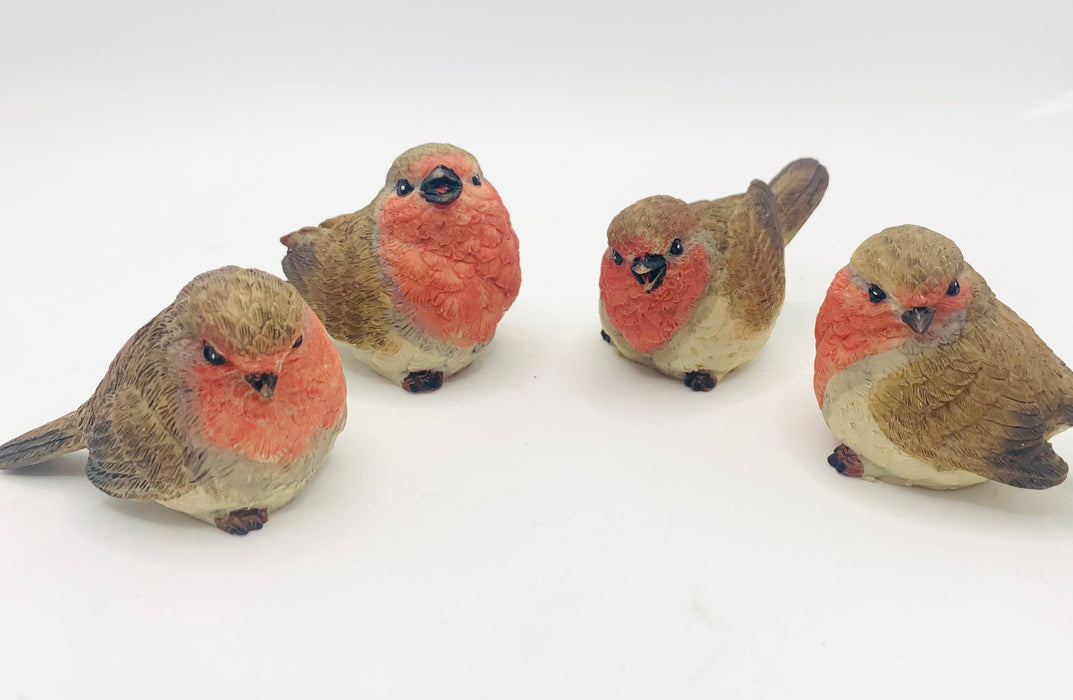 Set of 4 Traditional Robin Standing Christmas Decorations (6cm)