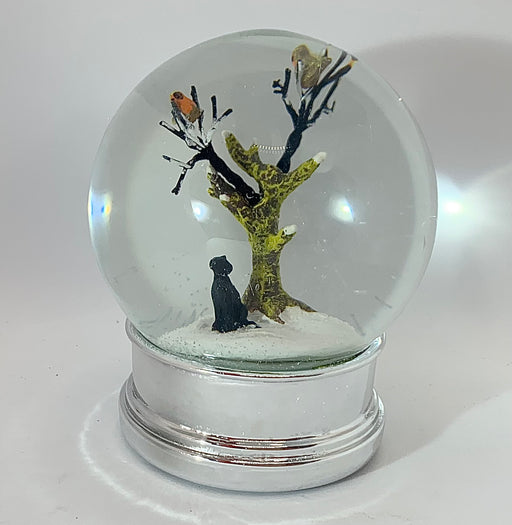 Christmas Snow Globe with Black Dog Winter Scene