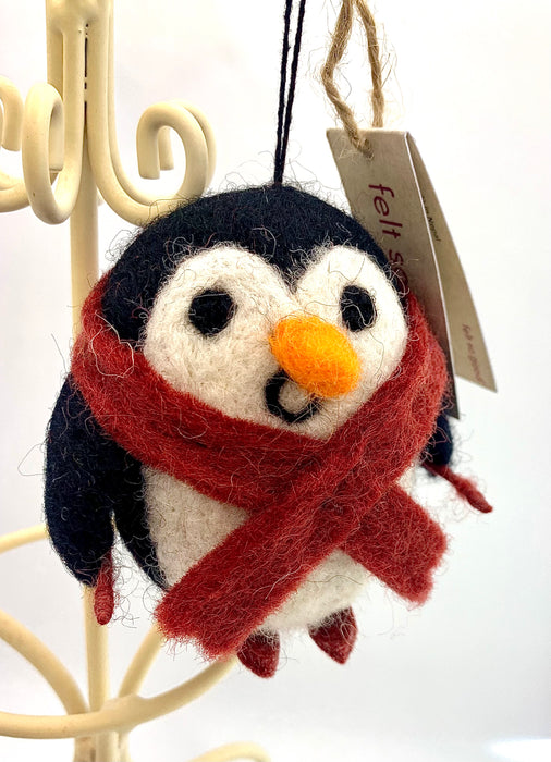 Hanging Felt Christmas Tree Decoration - Skiing Penguin - Felt So Good