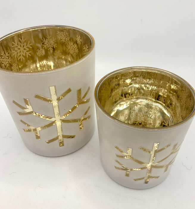 White Gold Snowflake Christmas Tea Light Holder - Two Sizes