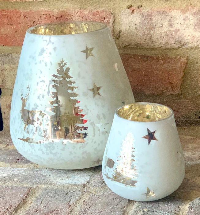 Noel Collection White Forest Candle Holders - 2 Sizes