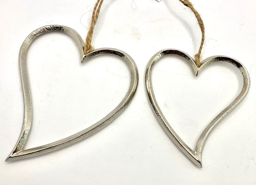 Hanging Heart - Silver Metal on Jute Hanger - 3 Sizes
