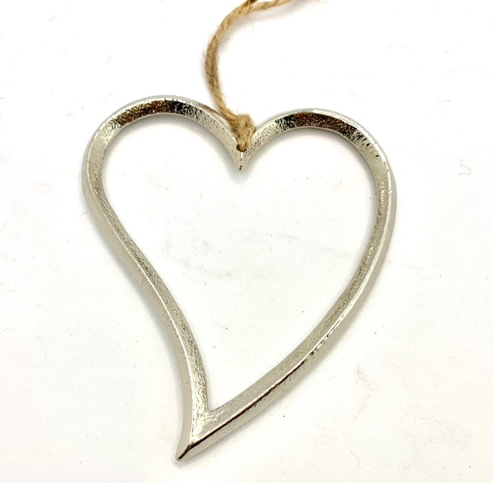 Hanging Heart - Silver Metal on Jute Hanger - 3 Sizes