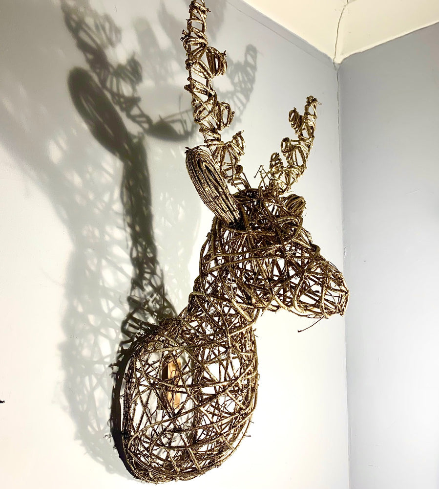 Reindeer Head, Gold Glitter Wall Mounted Christmas Decoration 65cm