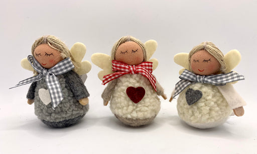 Fabric Angel With Heart, Trio of White, Grey and Taupe Angels 8cm - Select Colour