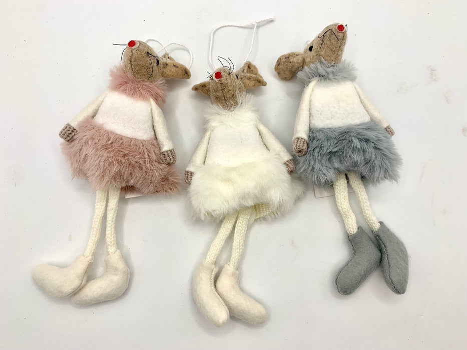 Felt Mice, Hanging trio of Grey and Pink and White Mice - Select Colour required
