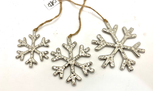 Hanging Snowflake - Silver Metal on Jute Hanger - 3 Sizes