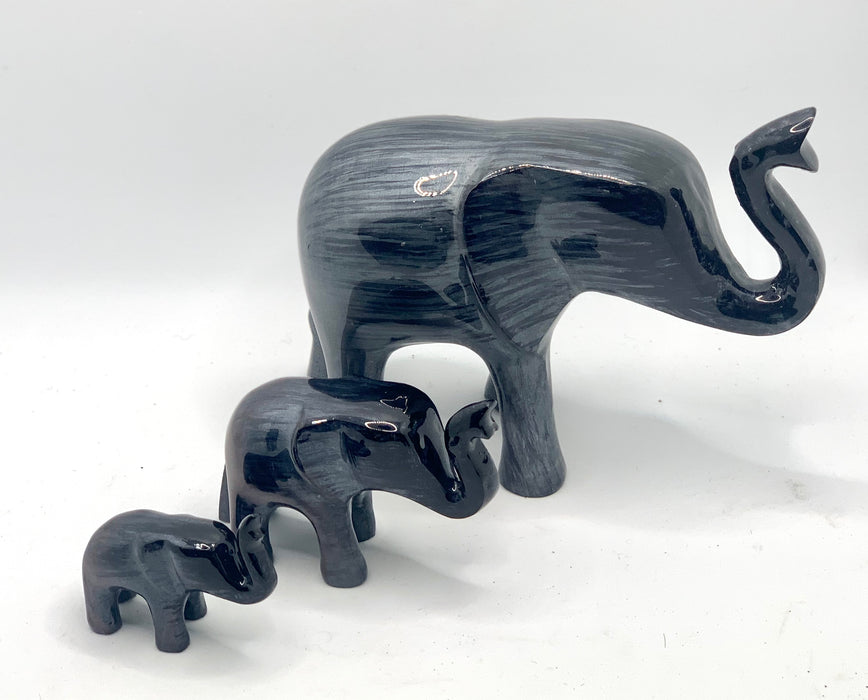 Extra Large Brushed Black Elephant Trunk Up 16cm - AluminArk Collection