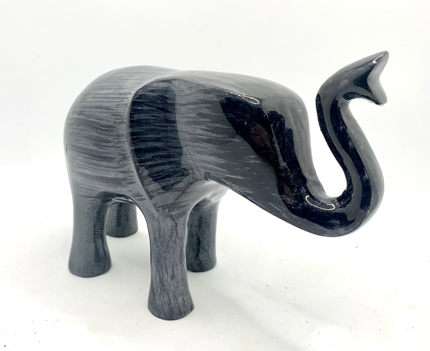 Extra Large Brushed Black Elephant Trunk Up 16cm - AluminArk Collection