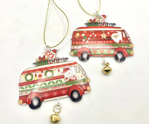 Pair of Camper Van Christmas Tree Decorations Sant/Snowman/Reindeer