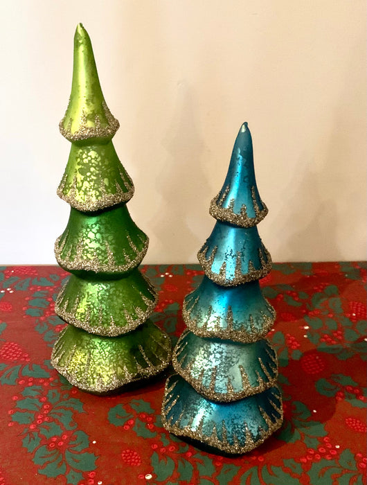 Peacock Light Up Glass Christmas Trees - 2 Colours