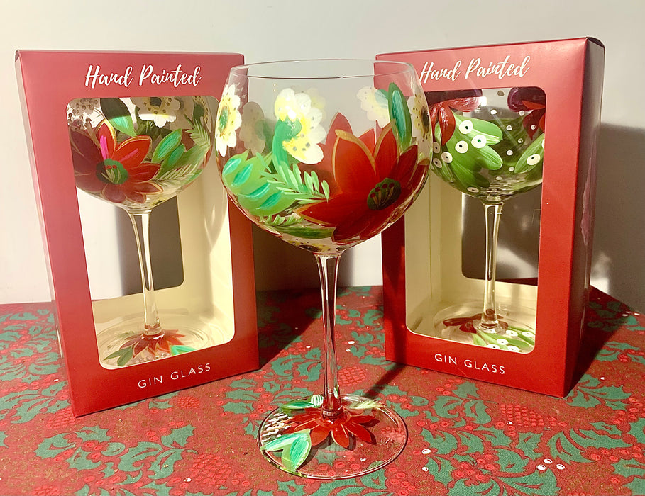 Christmas Hand Painted Gin Copa Glass - Mistletoe