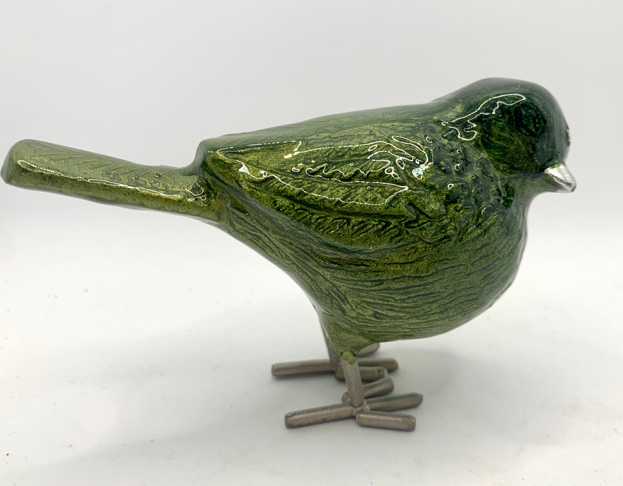 Garden Bird - Brushed Green Metal Bird - AluminArk Collection
